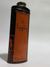 Vtg Palmolive Egyptian Talc Tin Hieroglyphs Writing Orange Black Metal Tin picture