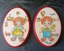 Vintage Raggety Ann & Andy 3D 1972 Hand Painted & Signed Wood Wall PLaques set 2 picture