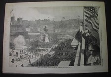WINSLOW HOMER 1863 print - CIVIL WAR meeting in UNION SQUARE New York; Sumter picture