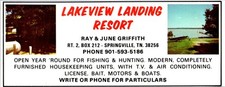 Lakeview Landing Resort Ray & June Griffith Springville TN 1975 TN Ad TAK3-M37 picture