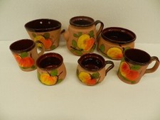 GORGEOUS  7 PIECE Italian Terracotta ITALY GLAZED TEAPOT ,CREAMER,CUPS & MORE picture