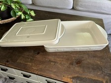 Longaberger Woven Traditions IVORY 9x13 Casserole Baking Dish w/ Lid EUC picture