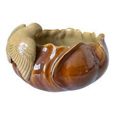 Antique Rare J.B. Owens Pottery Brown & Tan Art Pottery Bowl with Applied Bird picture