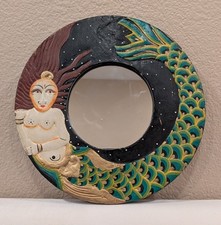 Balinese Folkloric Mermaid Goddess wall Mirror Carved Painted Wood Bali Folk Art picture