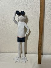 Vintage Resin Frog Figurine Binoculars Beach Swimwear 19” Tall picture