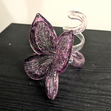 Murano Purple & Clear Glass Butterfly Flower Collectible Murano Glassware picture