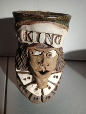 KING Stoneware Pottery brown Mug Oversize Renaissance 3-D Ugly Face Cleft tall picture