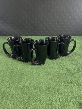 Vintage Set Of 5 Tiara Black Glass Amethyst Beer Stein Indiana Hunter Horn Mugs picture