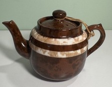 Vtg Porcelain Price Bros Teapot Brown & Cream Moriage Made In England 6”x4” picture