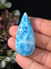 17G NATURAL LARIMAR CABOCHON TEARDROP AAAA HIGH WUALITY BLUE DOMINICAN GEMSTONE picture