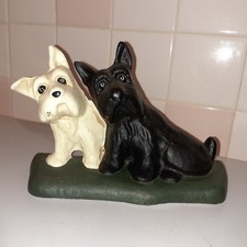 Adorable Cast Iron White & Black Scottie Dogs Bookends 5.2