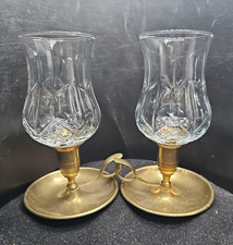 2 Vtg Homco Large Clear Glass Starburst Pattern Peg Votive Candleholder #1109 picture