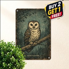 Majestic Great Horned Owl Forest Bird Metal Sign Rustic Cabin Tin Plaque picture