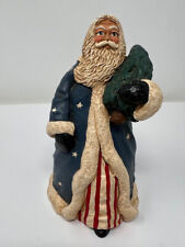 Primitive Americana Santa Claus Holding Christmas Tree Folk Art Figure picture