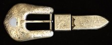 Ahmad Khan AK Hand Engraved Sterling Silver 3 pc Belt Bucklet Set 3/4