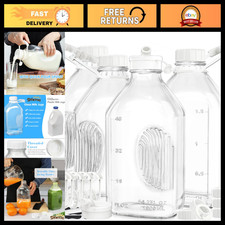 64 Oz Glass Milk Bottles - 4 Pack with Lids, Pour Spouts & Measurement Marks picture