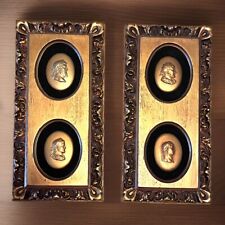 Two Mid Century Neoclassical Roman Emperor Cameo Relief Italian Wall Hangings picture