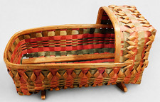 Antique Wabanaki Penobscot Ash Splint Hooded Basket Cradle Maine Native American picture