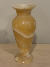 Egyptian Handmade Butterscotch Striped Alabaster Gypsum Vase 7” Vinegar Tested picture