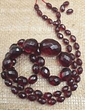 Vintage Cherry Amber Bakelite Necklace Graduating Faceted Barrel Beads 47.8G 34