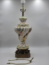 Vintage Italian Capodimonte Hand-Painted Porcelain Table Lamp W Metal Base. picture