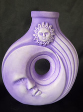 Vtg 90's Celestial Sun Moon Vase Pastel Purple Ceramic Signed T. Loc Whimsigoth picture