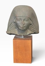  Metropolitan Museum of Art Egypt Head Bust”Man with Round Wig” Repro Wood Base  picture