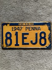 1947 Pennsylvania License Plate - 81 EJ8 - Nice picture