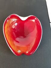 Vintage Murano Italy Deep Red Heart Art Folded Cased Glass Trinket Dish 6
