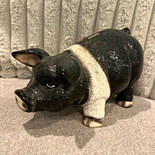 Vintage Young China Large Ceramic Piggy Bank Black White 12” Farmhouse Decor picture