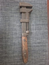 Antique PS&W Co Solid Bar Monkey Wrench Wood Handle Large Forged 15