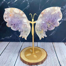 A Pair Natural Pink purple Stone Quartz Carved  Wings Skull Crystal Reiki Gem+S picture