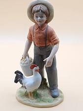 Vintage HOMCO Boy w/ Chicken Figurine #1415 Porcelain Farm Country Decor 6