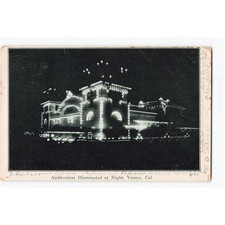 Vintage 1906 Venice California Auditorium Illuminated at Night Postcard M Rieder picture