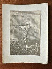 Old 1910s 1920s Snapshot Photo Little Boy with Rifle and Hunting Dog Vintage picture