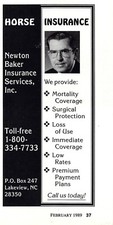 Newton Baker Horse Insurance Today Lakeview North Carolina Vtg Magazine Print Ad picture