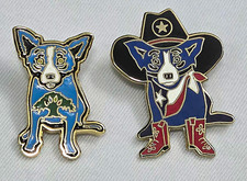 Vintage ​George Rodrigue Blue Dog Enamel Pin Lot Of 2 Texas Cowboy GRFA Oak Tree picture