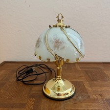 Vintage Floral Segmented Curved Glass Globe Touch Table Lamp with Brass Base picture