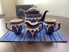 Vintage Bombay  Asian Grace Motif China Blue And White Teapot Set Two Cups picture