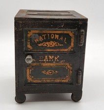 Antique 1880's Cast Iron National Bank Still Coin Safe Bank Missing Key picture