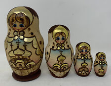 Vintage Russian Matryoshka Nesting Dolls Signed Wooden Pyrography Hand Painted 4 picture