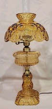 Rare Vintage L.E. Smith Amber Moon & Stars 3 Piece Electric Hurricane Table Lamp picture