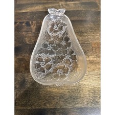 Vintage Hazel Atlas Clear Pressed Glass Pear Shaped Floral Trinket Dish picture