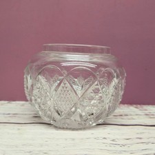 Vintage Cut Crystal Rose Bowl Vanity Jar Open Glass Diamond Pattern no lid picture