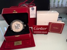 *** Cartier Pasha Jumbo Stainless Steel Clock Heavy / boxes And Papers *** picture