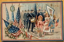 1907 Civil War, Soldiers, USA Flags, Banner GAR Veterans Drum, Girls, Postcard picture