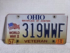 Vintage 2012 Ohio World War II Veteran License Plate World War 2 picture