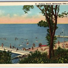 1937 Mitiwanga Ohio Bathing Beach Lake Erie Resort Crowd Pier Dock Teich PC A220 picture