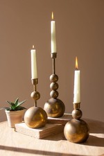 Kalalou CLL2695 Antique Brass Taper Candle Holders, 11.5-inch Height, Set of 3 picture