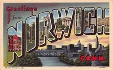 Norwich Connecticut CT Greetings From Large Letter 4B-H854 Linen Postcard picture